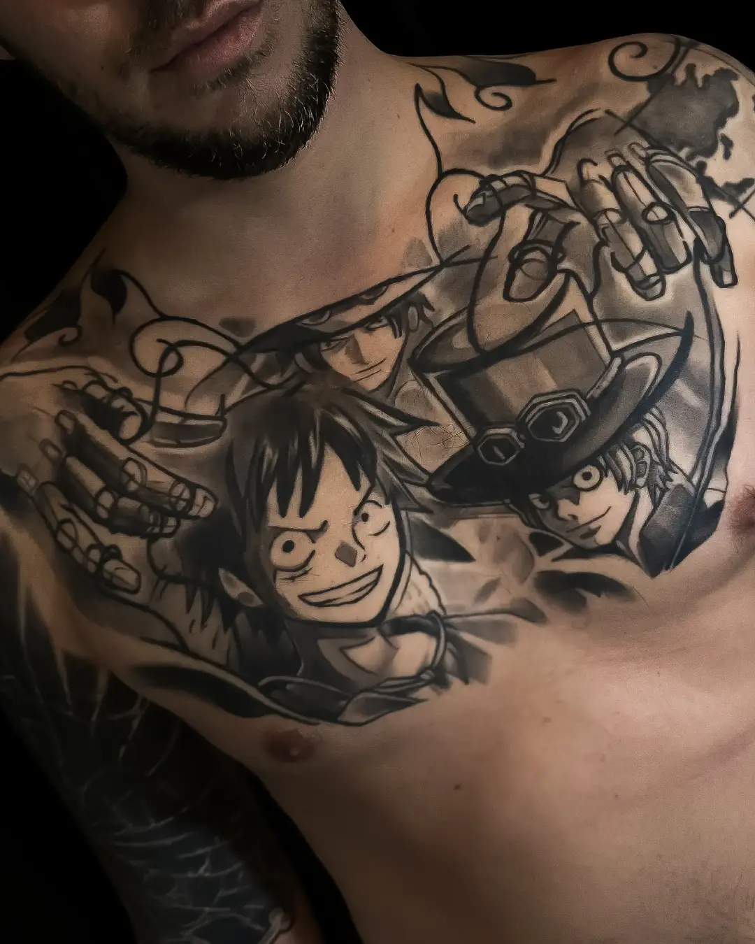 Anime blac and gray tattoo